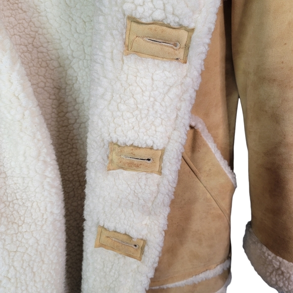 Suede Sherpa Lined Vintage 70's Heavy Winter Cold Weather Button Down Coat 40 - Picture 4 of 16